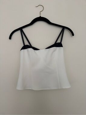 Reformation White Camisole with Black Lace Trim